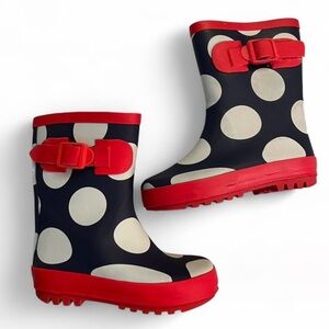 NEW Mini Boden Blue& Red with White Polka Dots Rain Boots Kids Size US 8.5